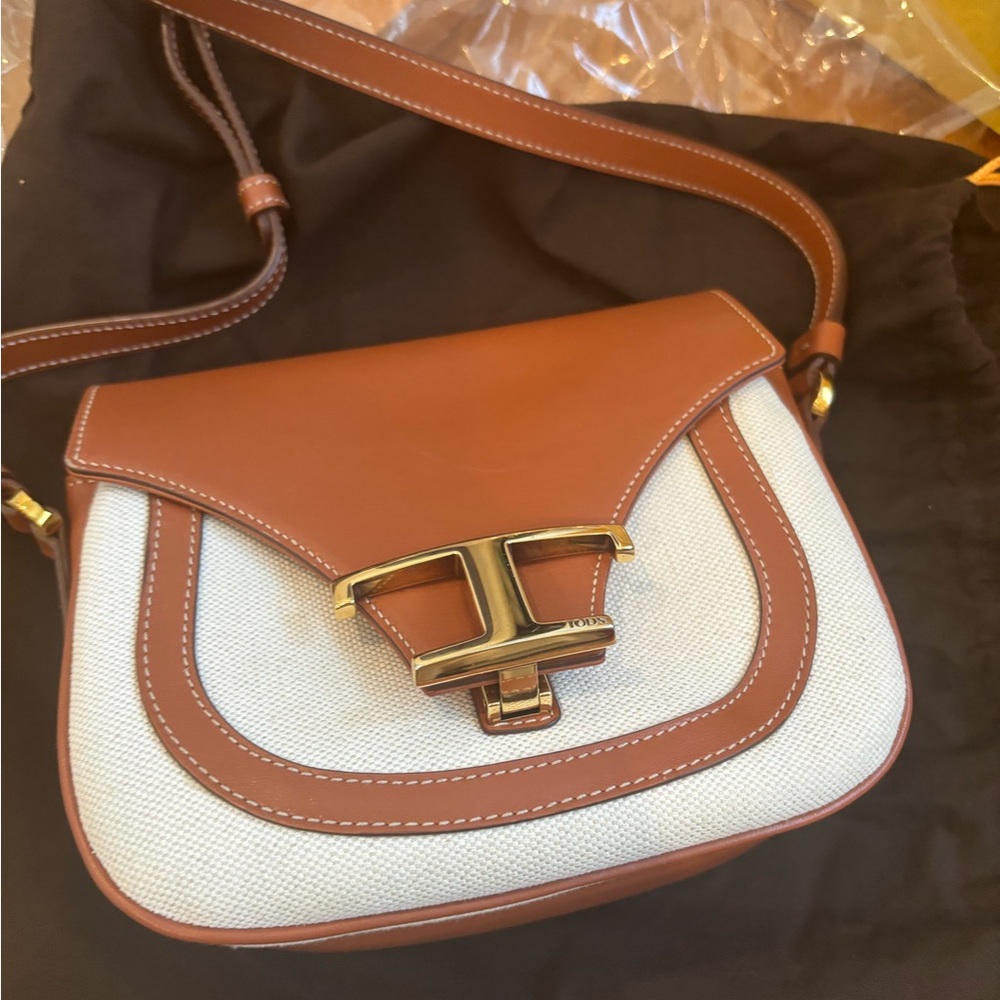Tod's Timeless T Brown and White Crossbody Bag